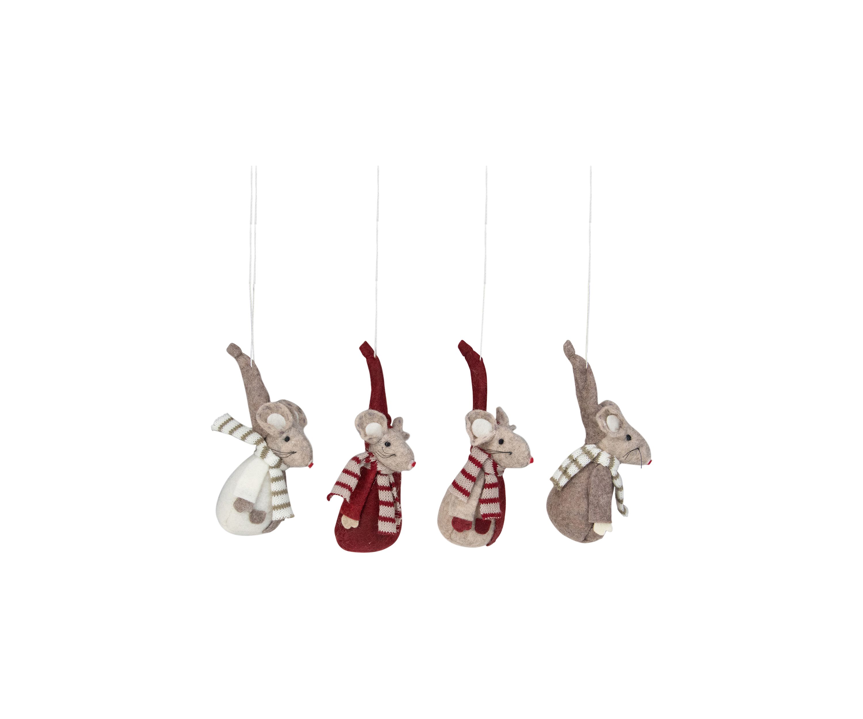 Set of 4 Red and Gray 5.5" Standing Mice Christmas Ornaments 