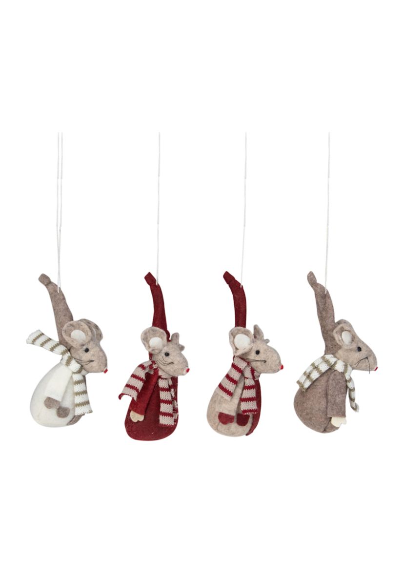 Set of 4 Red and Gray 5.5" Standing Mice Christmas Ornaments 