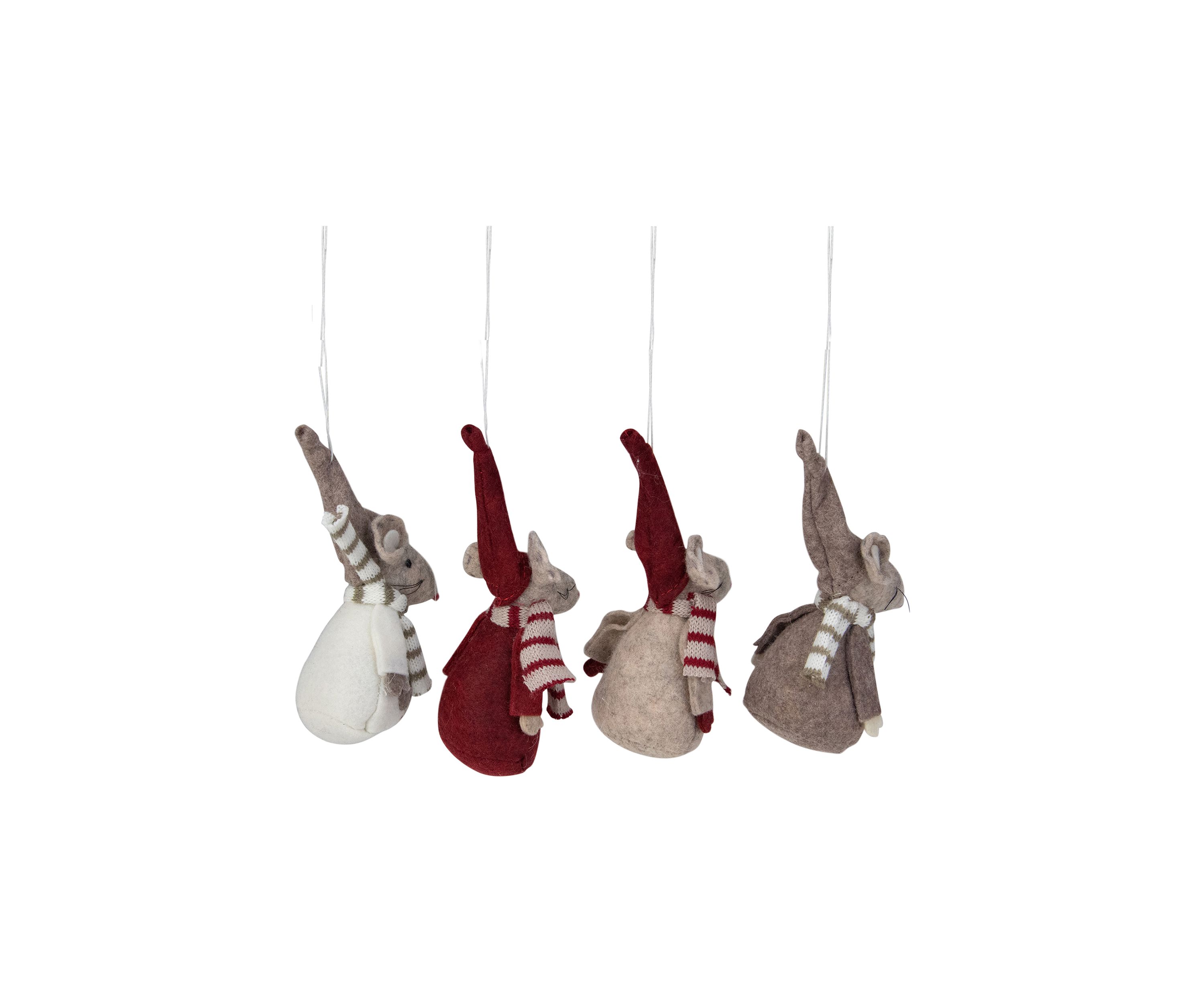 Set of 4 Red and Gray 5.5" Standing Mice Christmas Ornaments 