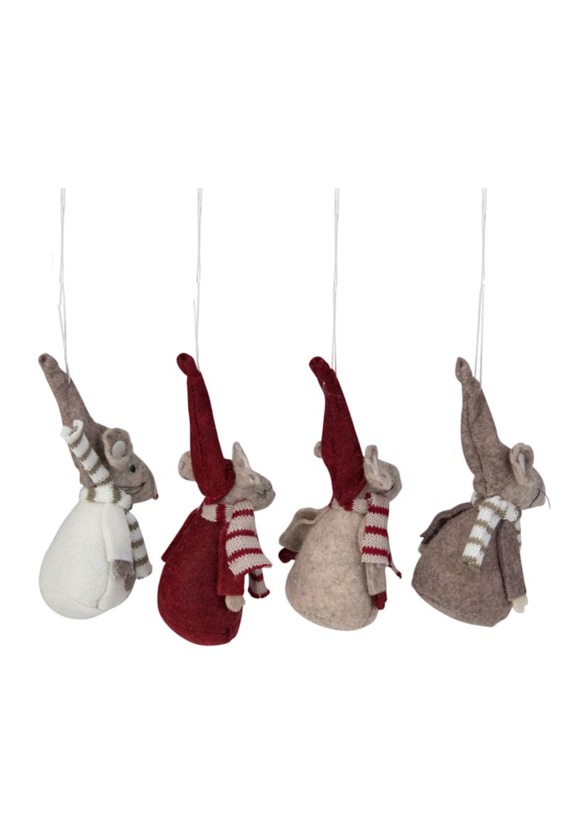 Set of 4 Red and Gray 5.5" Standing Mice Christmas Ornaments 