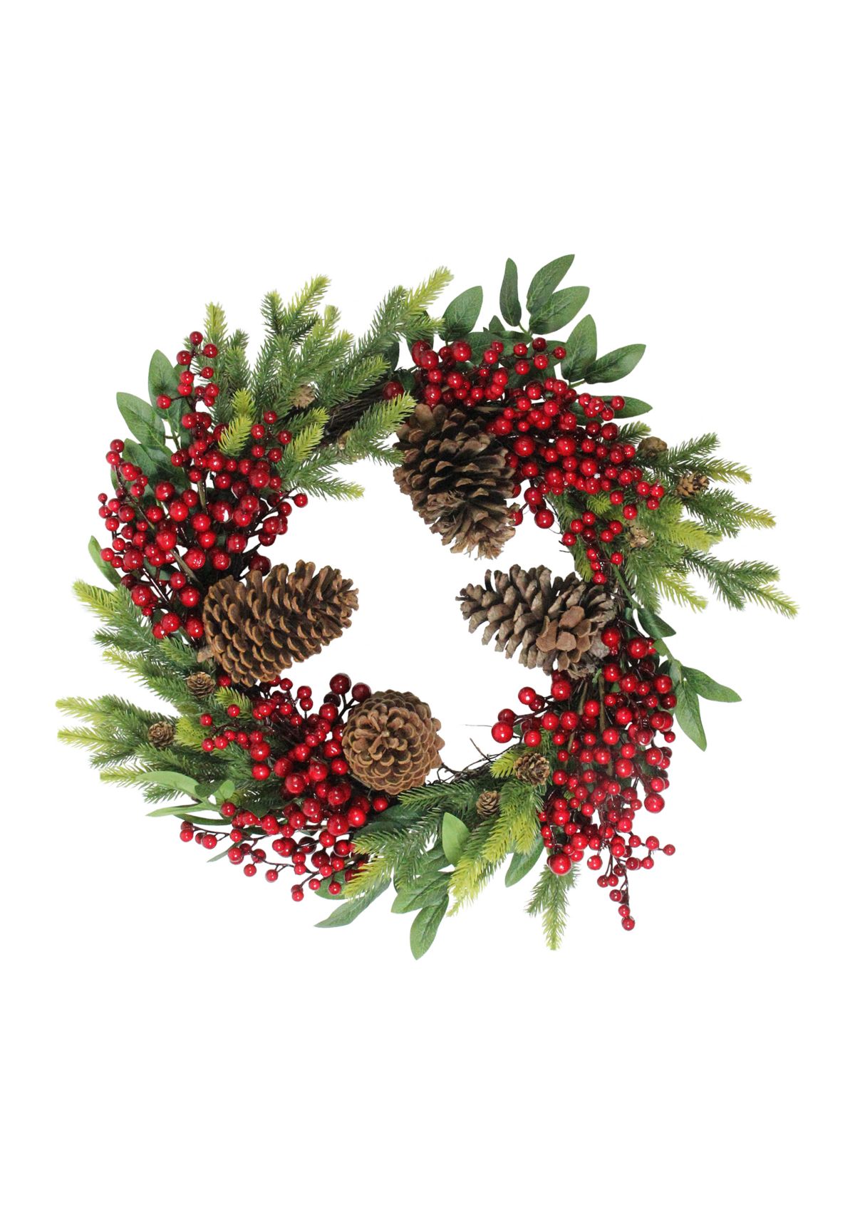 Pine Cone and Berry Artificial Christmas Wreath  22-Inch  Unlit