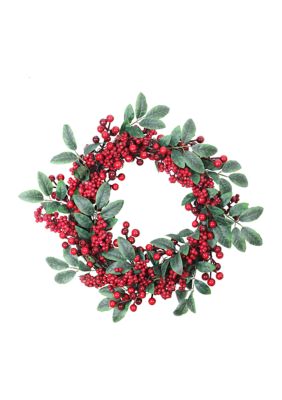 Lush Berry and Leaf Artificial Christmas Wreath  18-Inch  Unlit