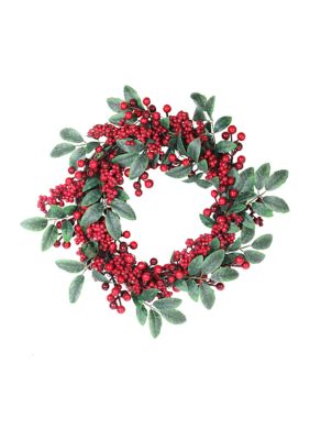 Lush Berry and Leaf Artificial Christmas Wreath  18-Inch  Unlit