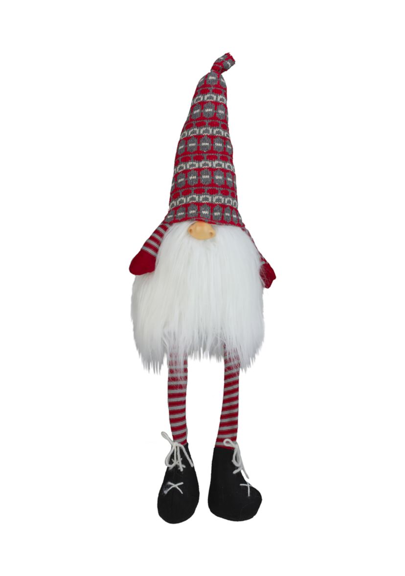 23Inch Red and Gray Striped Christmas Santa Gnome with Dangling Legs