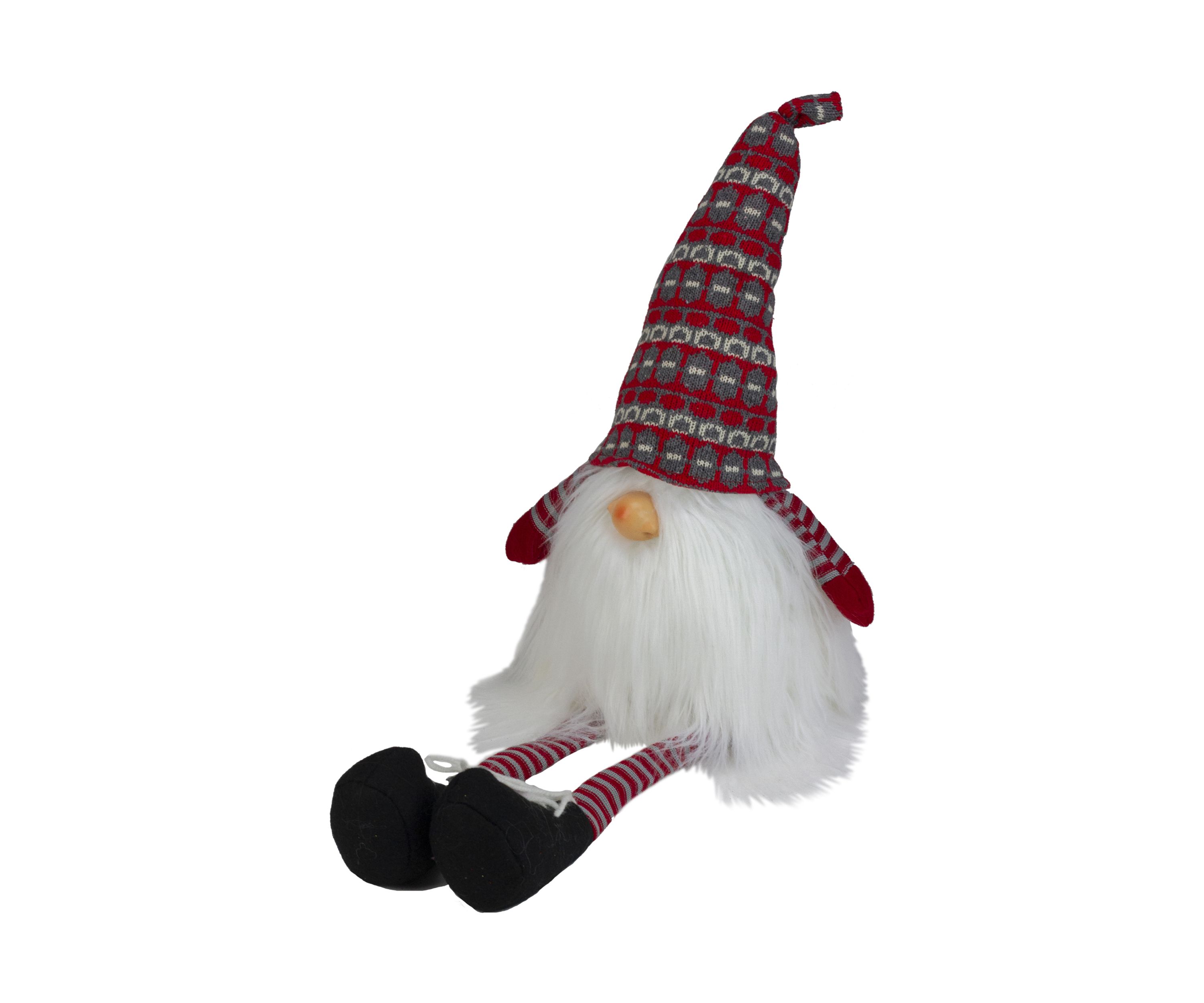 23Inch Red and Gray Striped Christmas Santa Gnome with Dangling Legs