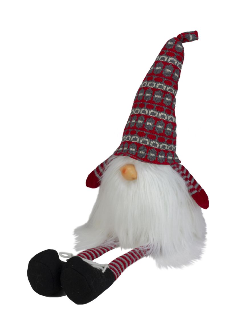 23Inch Red and Gray Striped Christmas Santa Gnome with Dangling Legs