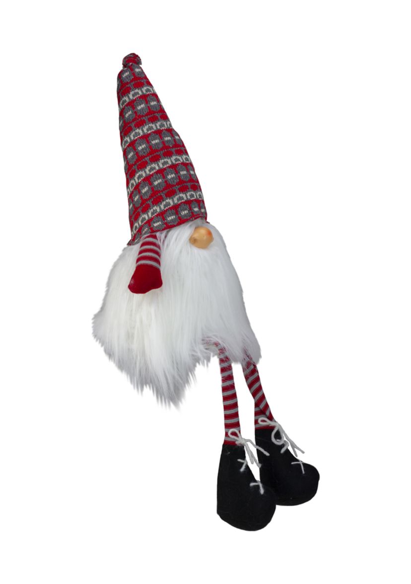 23Inch Red and Gray Striped Christmas Santa Gnome with Dangling Legs