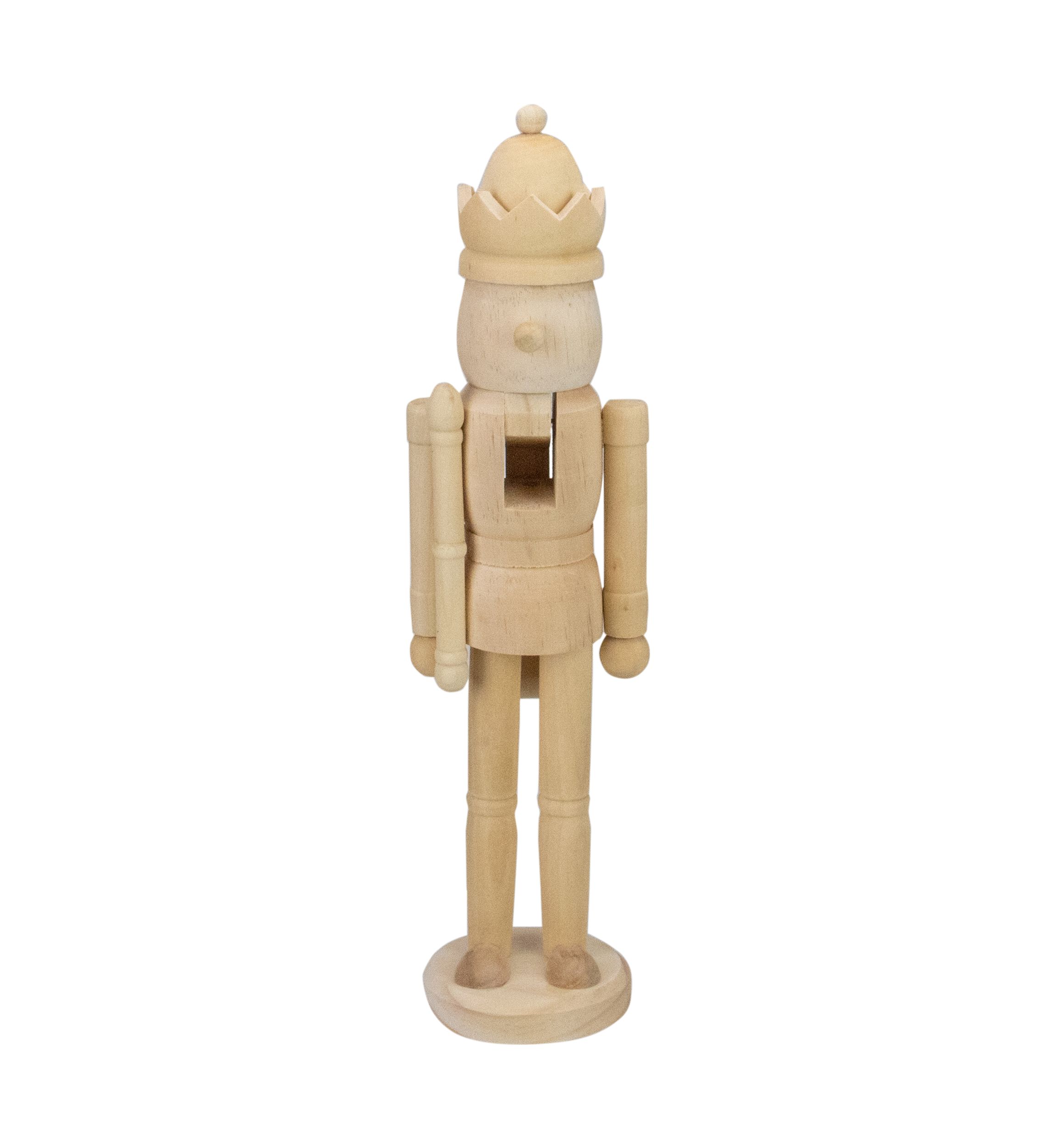 14.75Inch Unfinished Paintable Wooden Christmas Nutcracker with a Crown