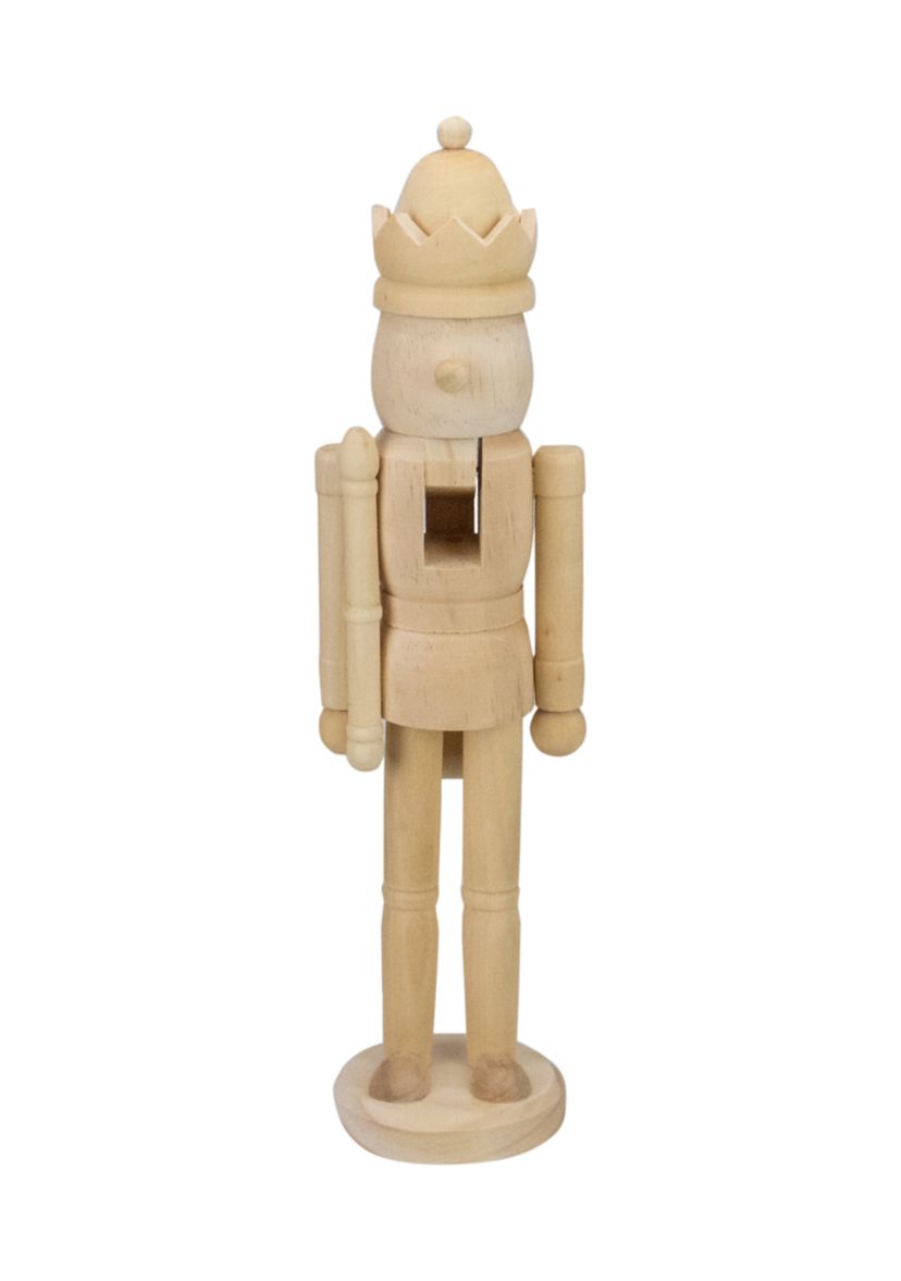 14.75Inch Unfinished Paintable Wooden Christmas Nutcracker with a Crown