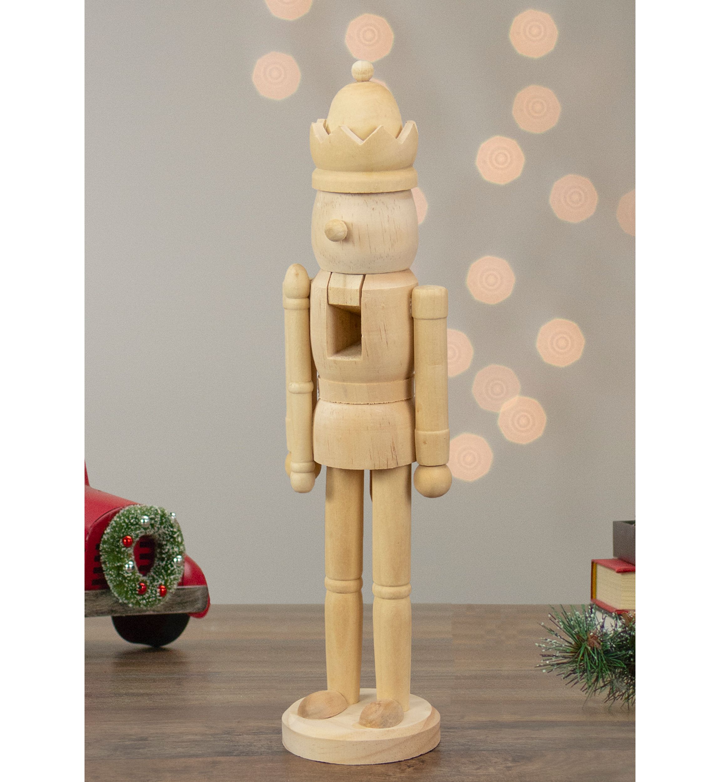 14.75Inch Unfinished Paintable Wooden Christmas Nutcracker with a Crown