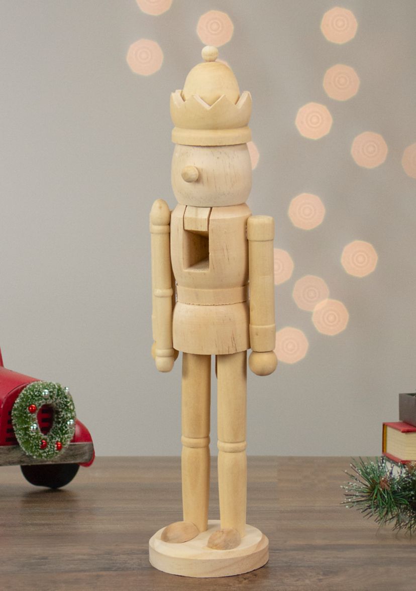 14.75Inch Unfinished Paintable Wooden Christmas Nutcracker with a Crown