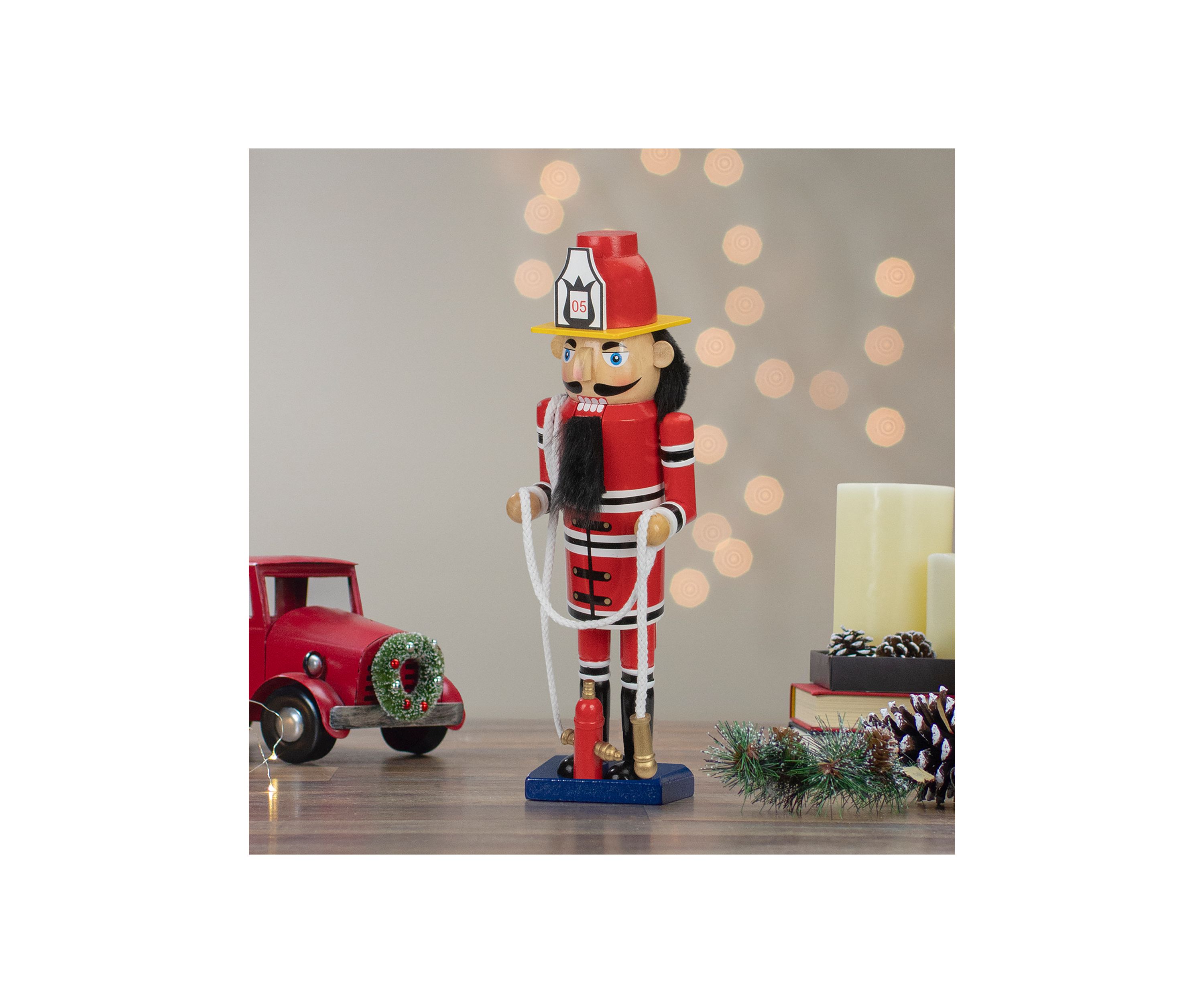 14 Red Wooden Fireman with Hose Christmas Nutcracker