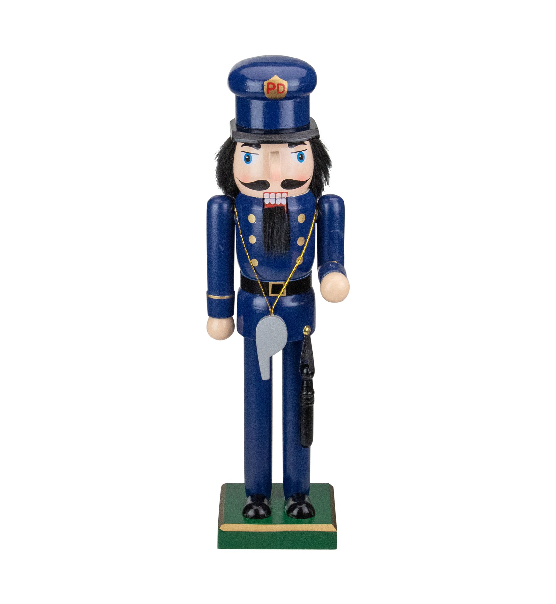 14Inch Blue and Black Wooden Police Officer Christmas Nutcracker