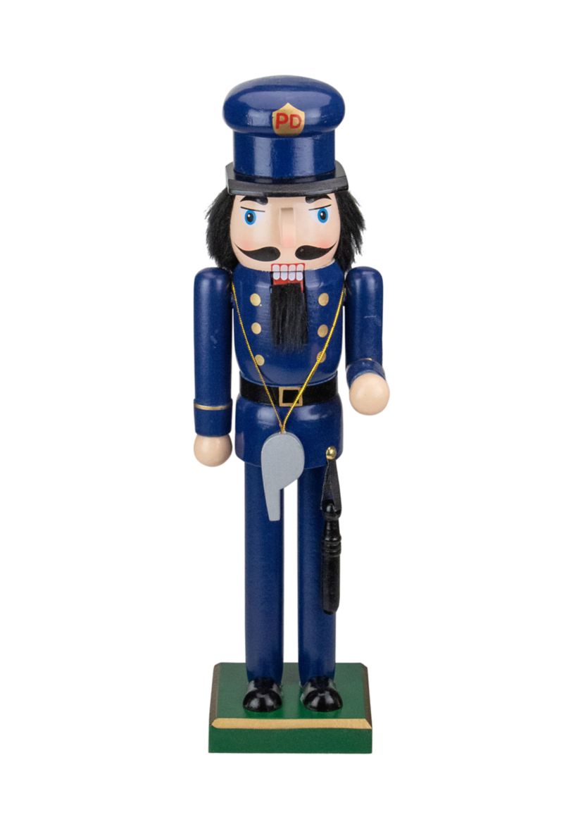 14Inch Blue and Black Wooden Police Officer Christmas Nutcracker