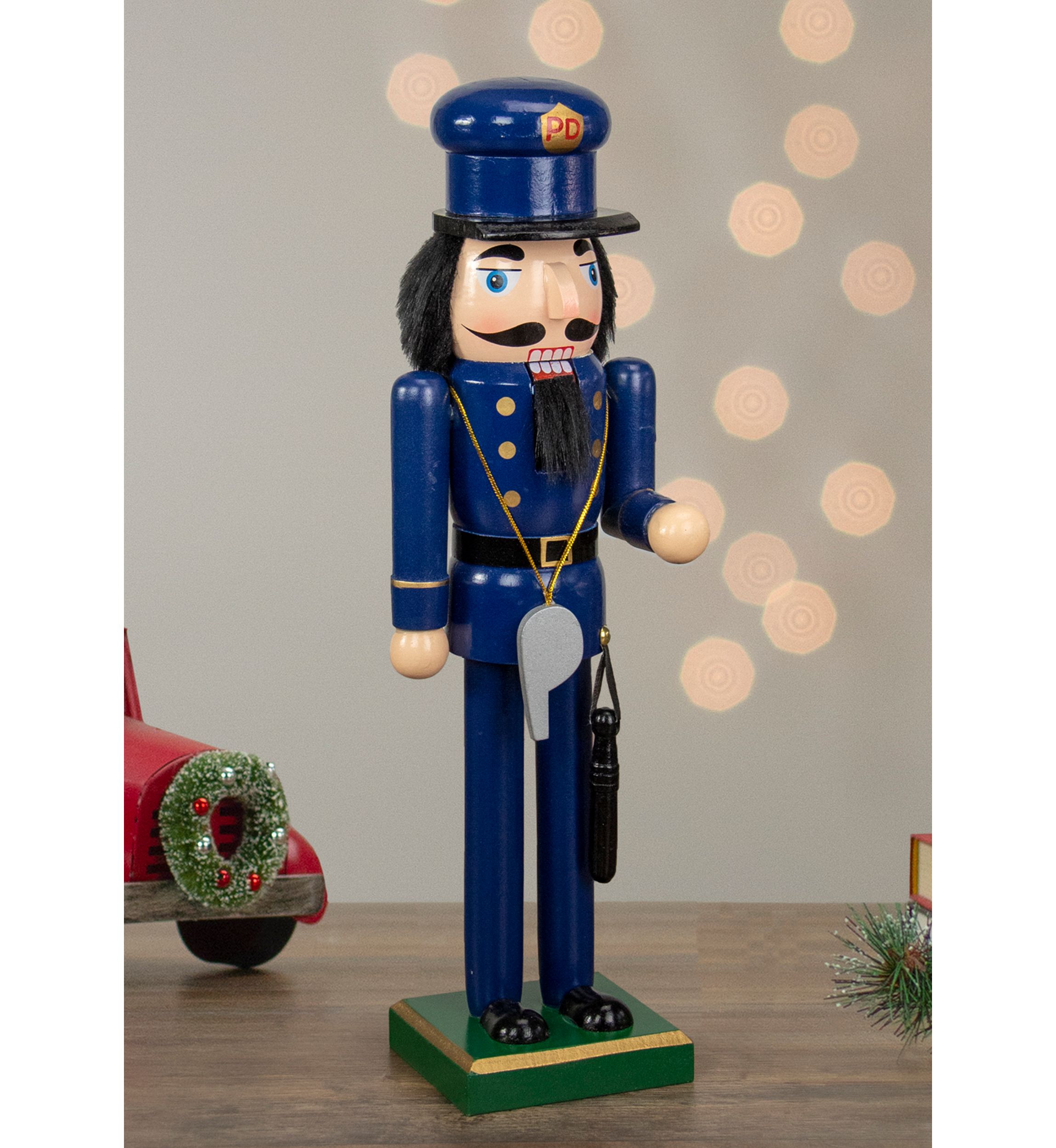 14Inch Blue and Black Wooden Police Officer Christmas Nutcracker