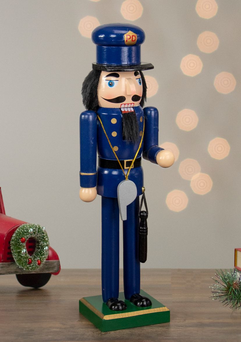 14Inch Blue and Black Wooden Police Officer Christmas Nutcracker