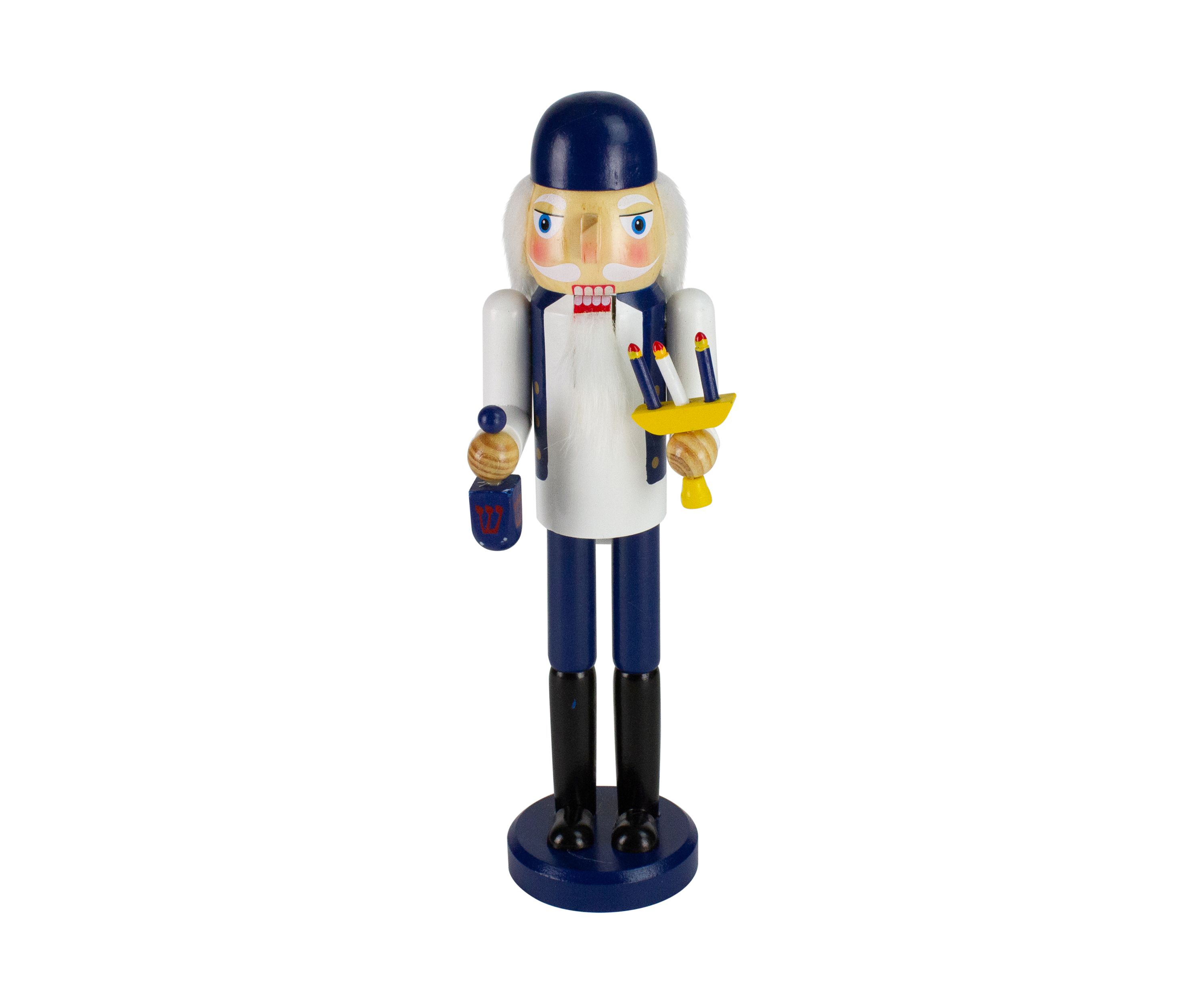 14Inch Wooden Hanukkah Nutcracker with Menorah and Dreidel