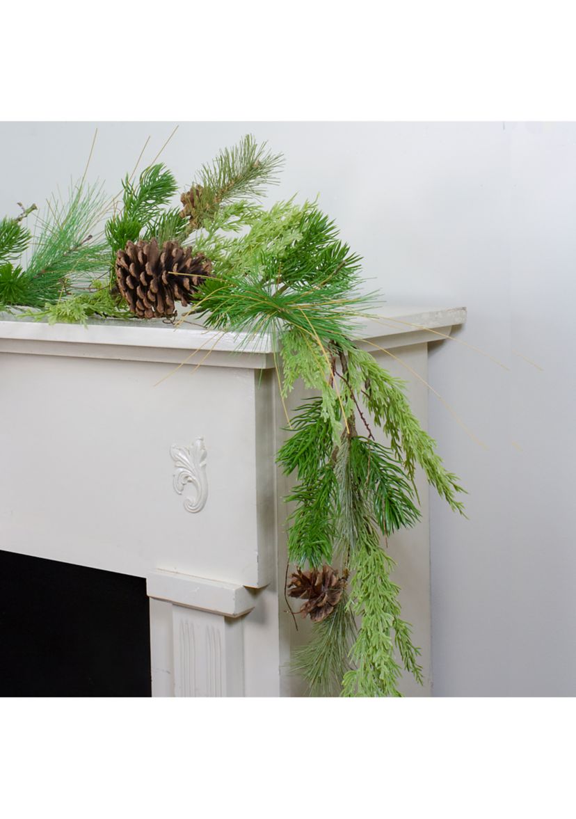 5 Mixed Pine with Pine Cones Artificial Christmas Garland - Unlit