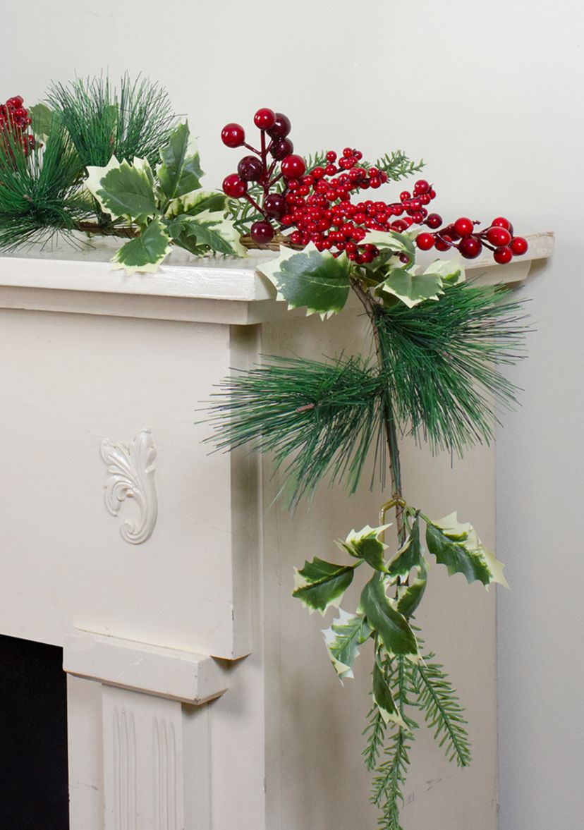 5 x 5Inch Holly and Pine Springs Artificial Christmas Garland - Unlit