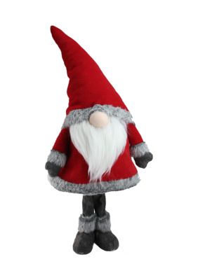 Northlight 28Inch Red Standing Christmas Santa Claus Gnome With Gray Faux Fur Trim