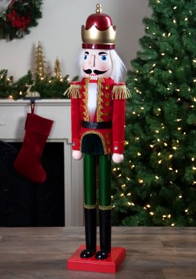 35.5Inch Red and Green Velvet Wooden Christmas Nutcracker King