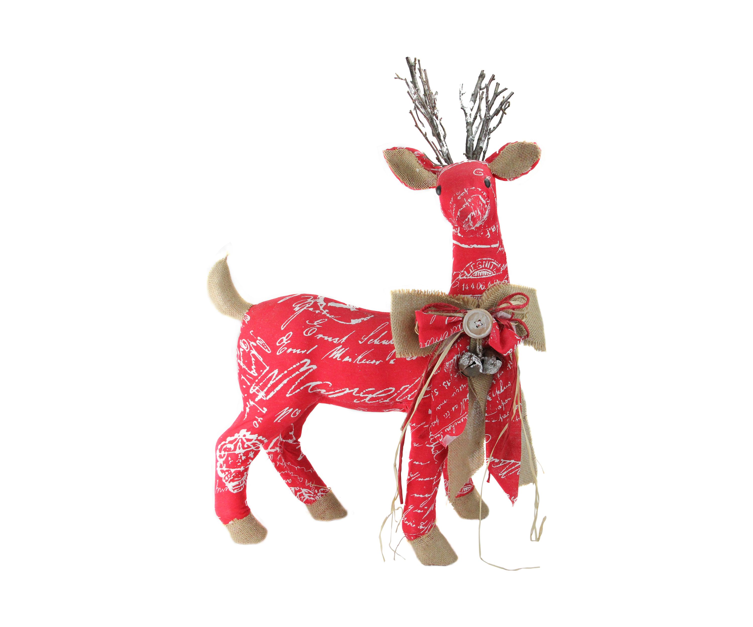 24Inch Red and Brown Reindeer with Bow Christmas Decoration