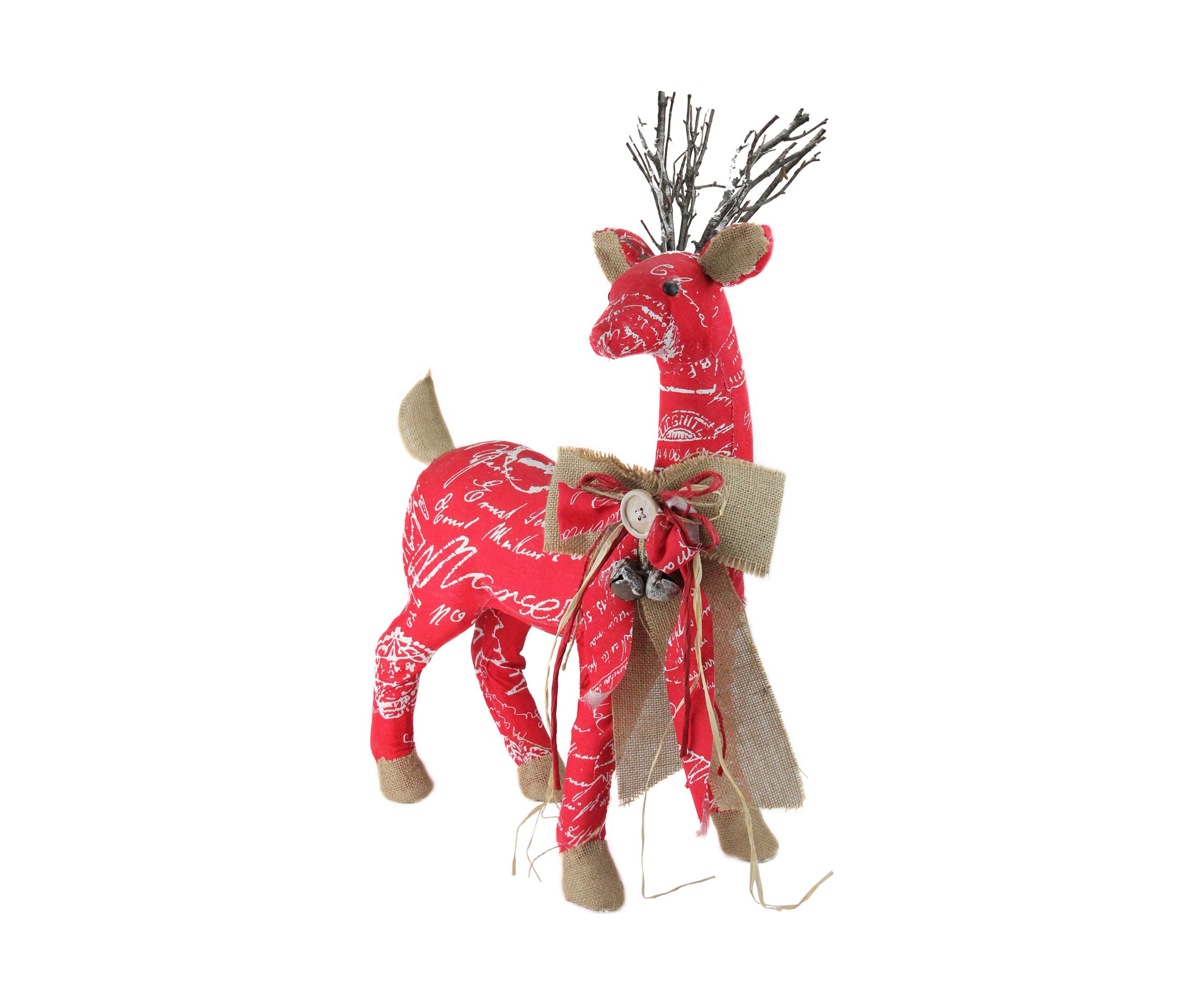 24Inch Red and Brown Reindeer with Bow Christmas Decoration