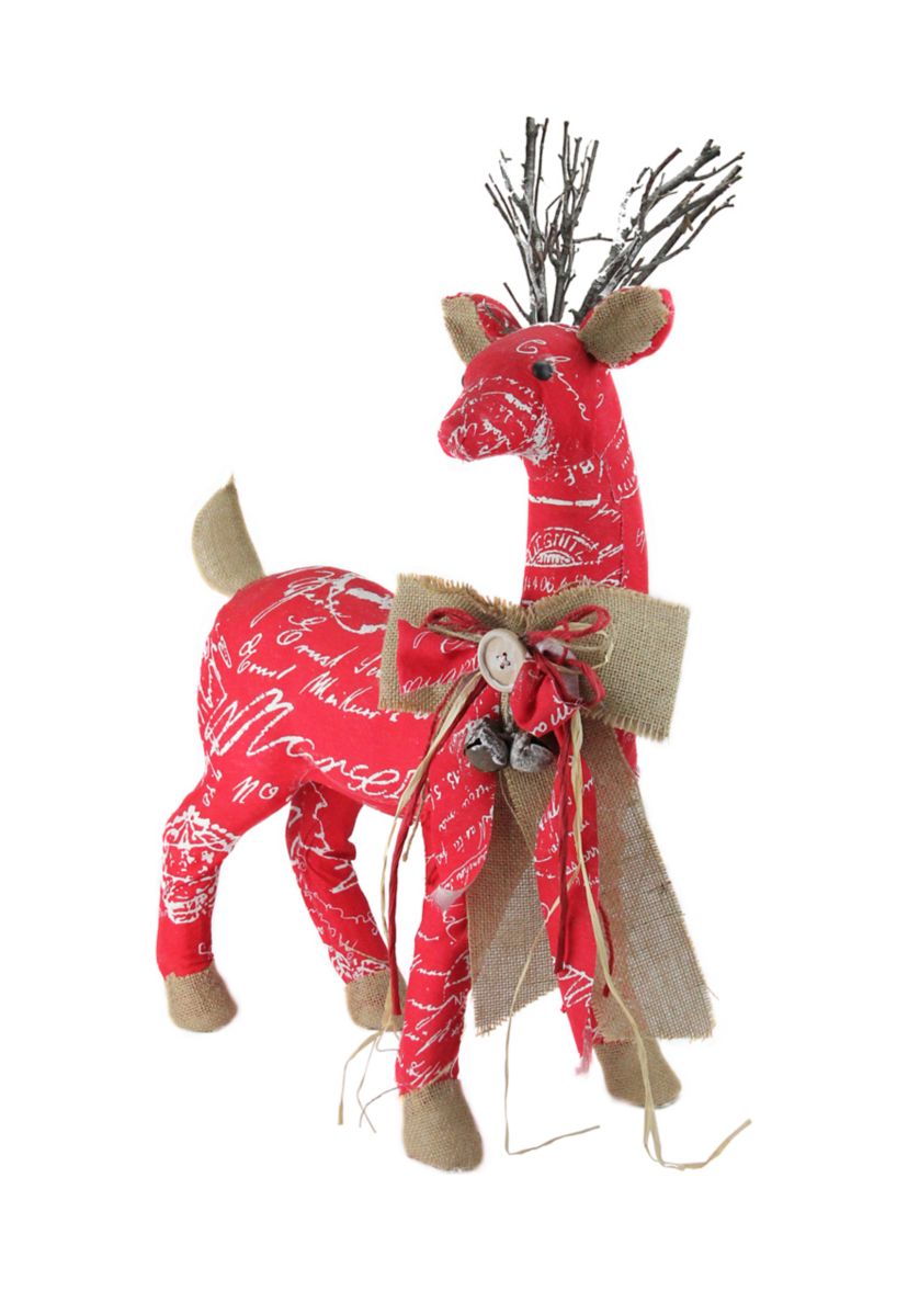 24Inch Red and Brown Reindeer with Bow Christmas Decoration