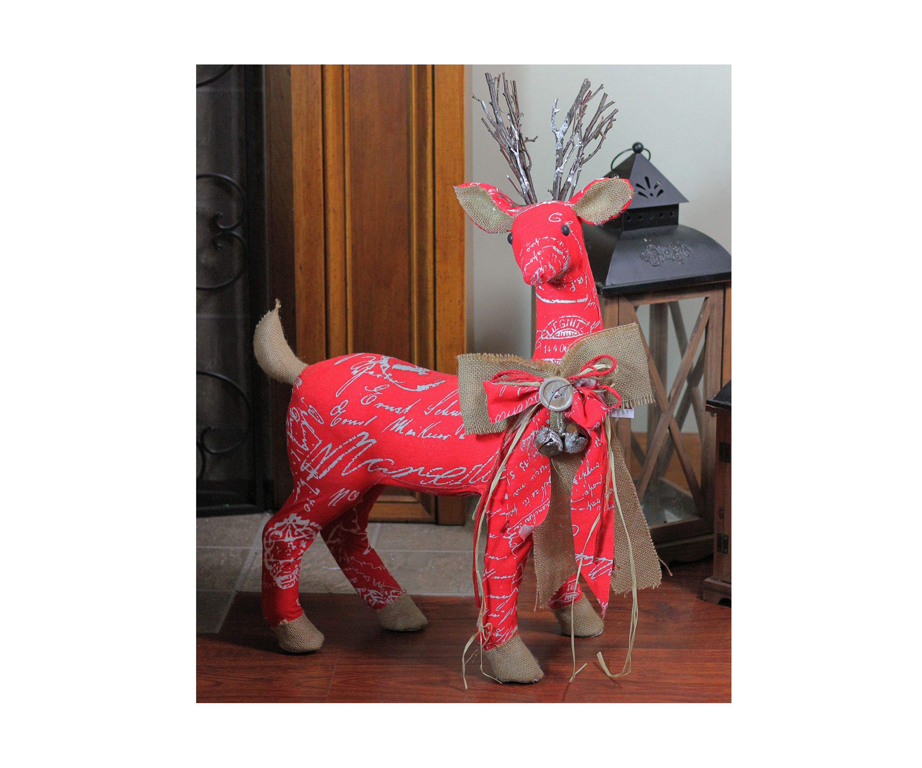 24Inch Red and Brown Reindeer with Bow Christmas Decoration