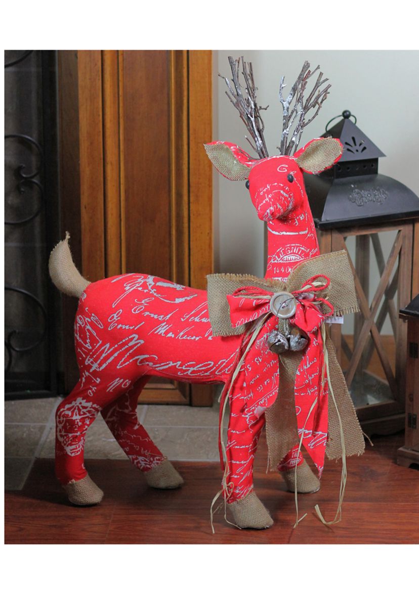 24Inch Red and Brown Reindeer with Bow Christmas Decoration