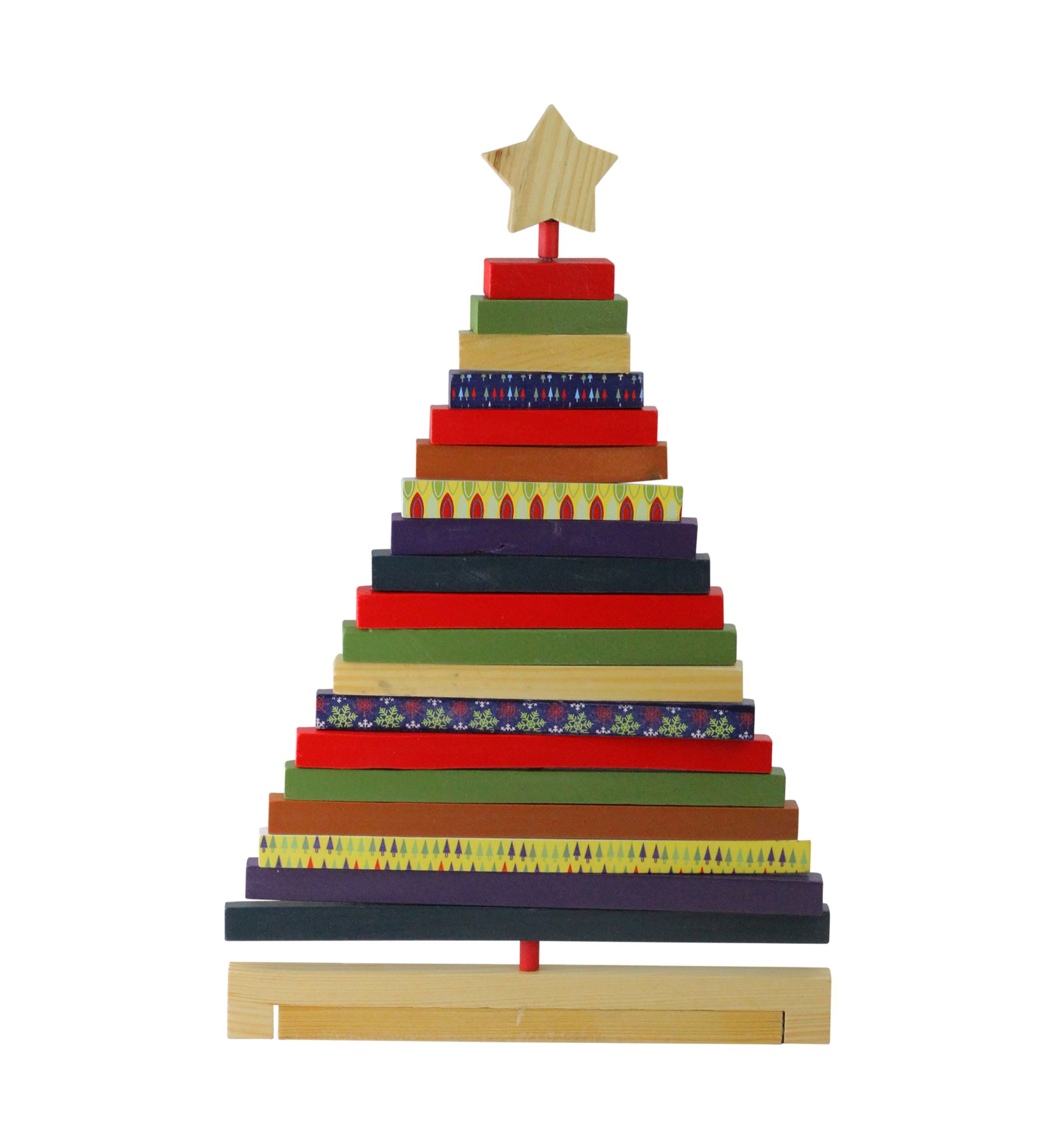 15.5Inch Beige and Red Adjustable Wooden Christmas Tree Tabletop Decor