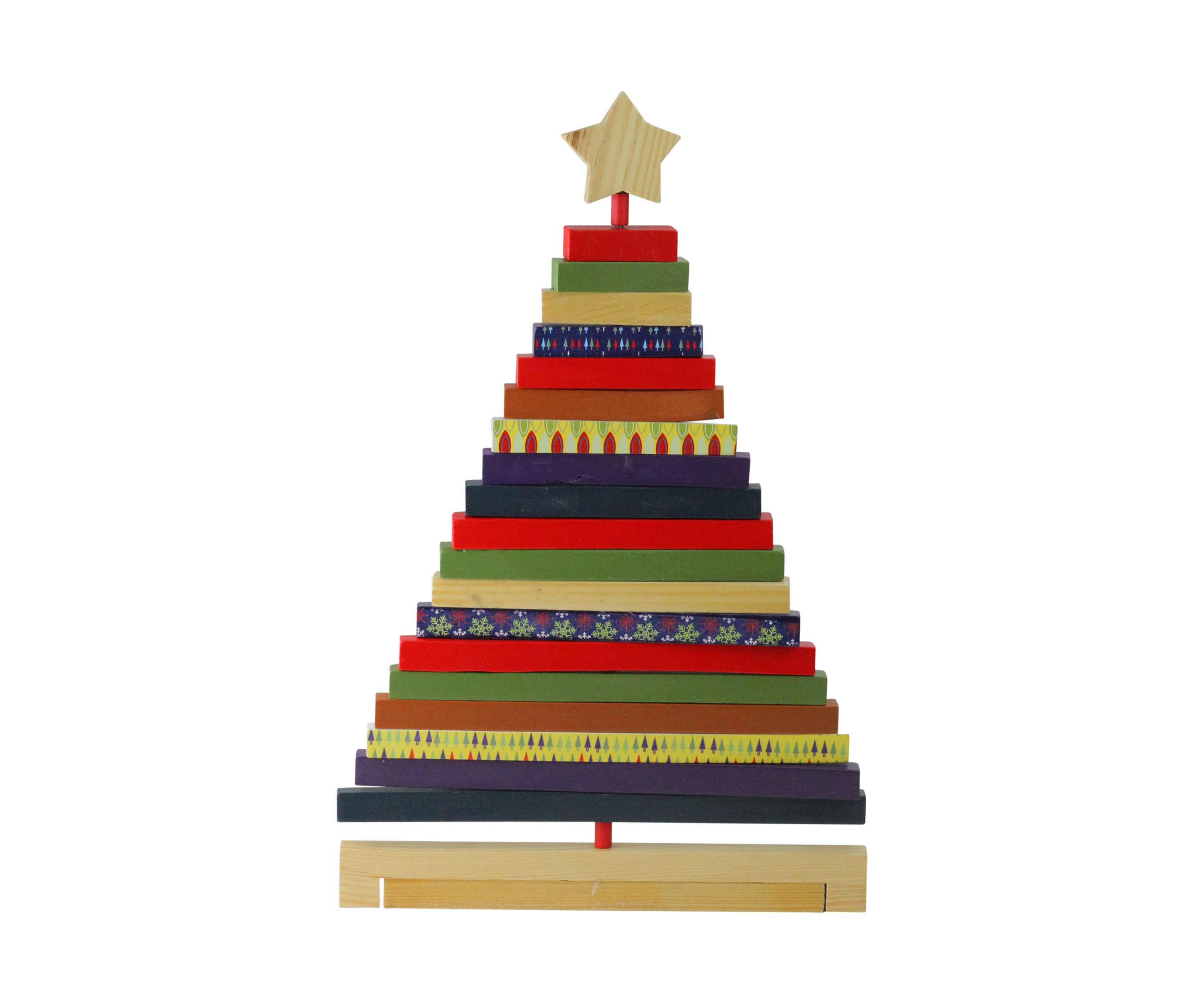 15.5Inch Beige and Red Adjustable Wooden Christmas Tree Tabletop Decor