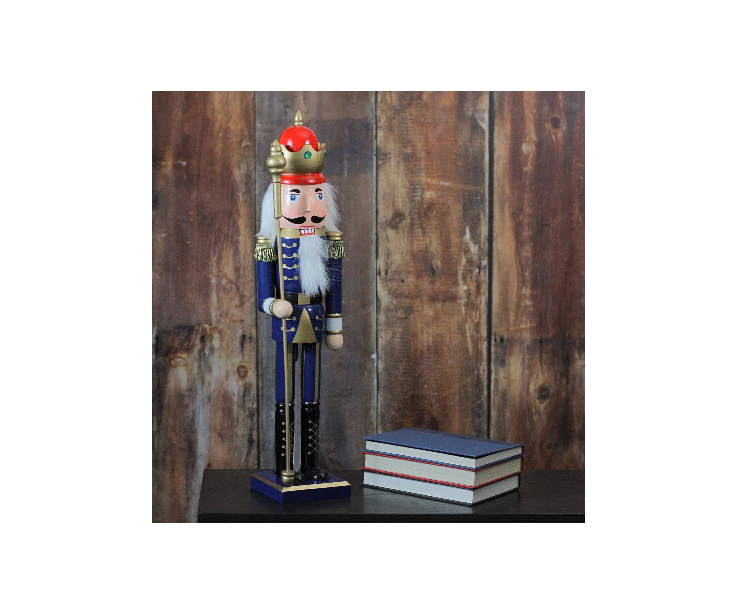 24Inch Blue and Gold Christmas Nutcracker King with Scepter