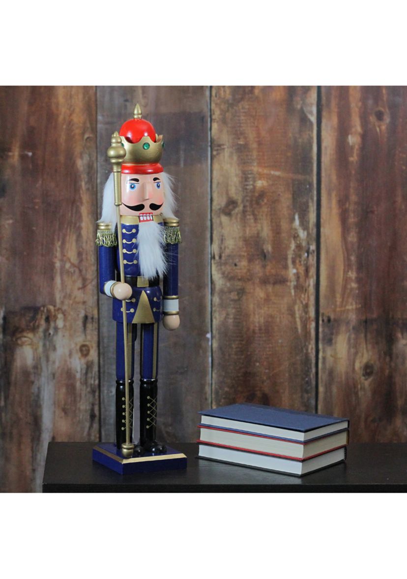 24Inch Blue and Gold Christmas Nutcracker King with Scepter