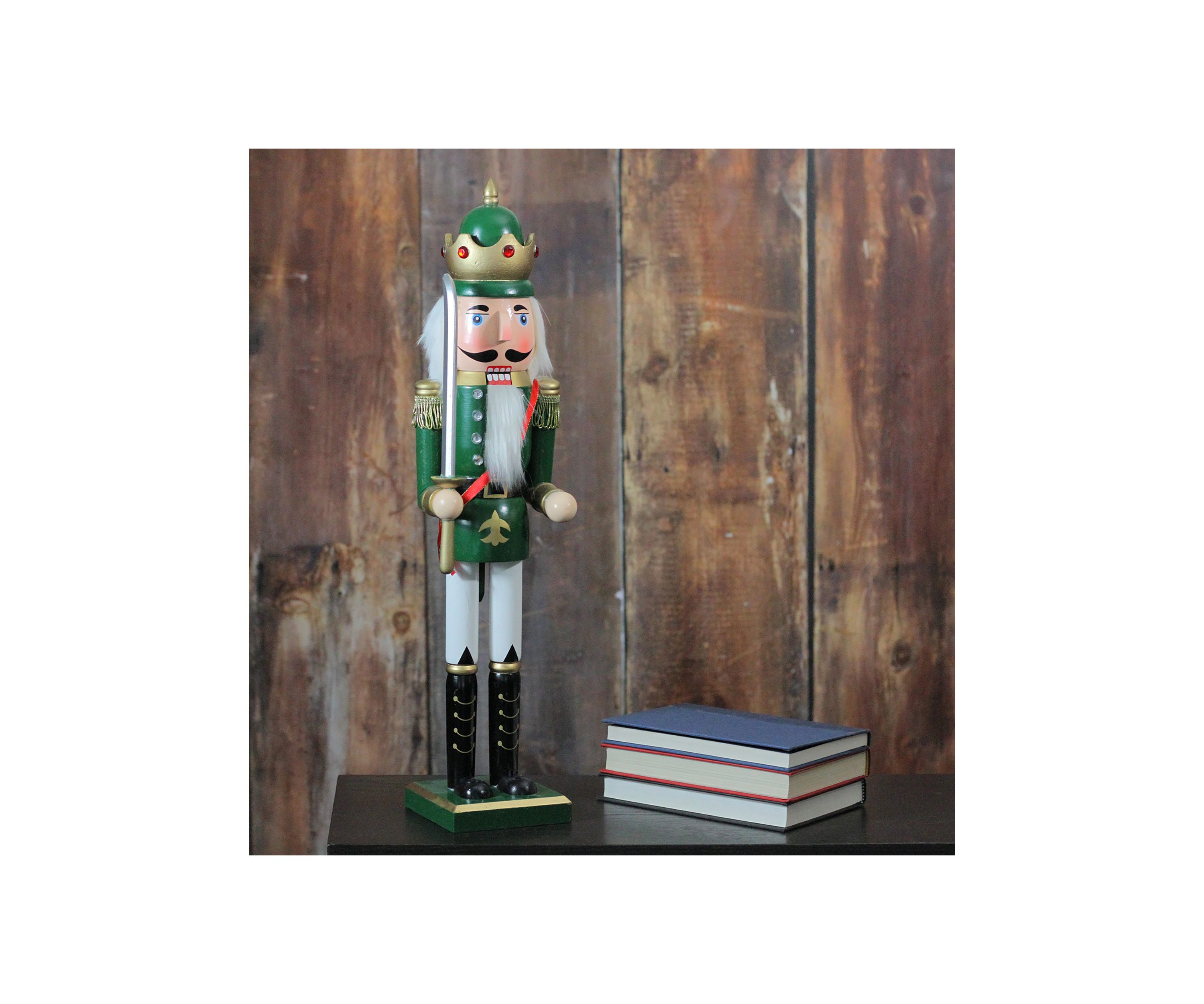 24Inch Green and Gold Christmas Nutcracker King with Sword