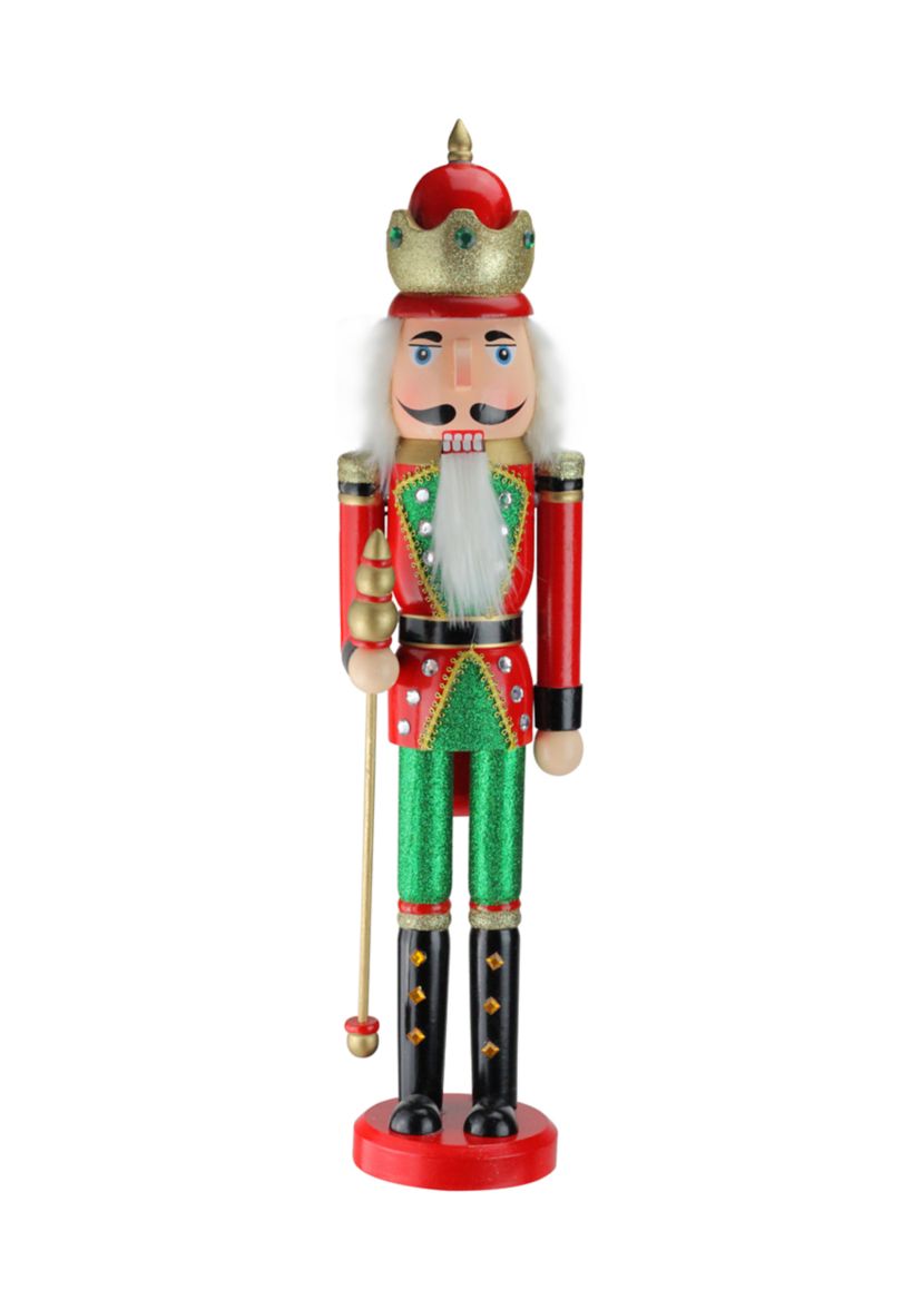 24Inch Red and Green Wooden Christmas Nutcracker King with Scepter