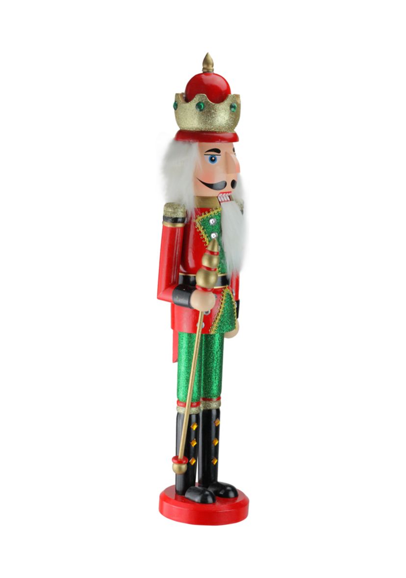 24Inch Red and Green Wooden Christmas Nutcracker King with Scepter