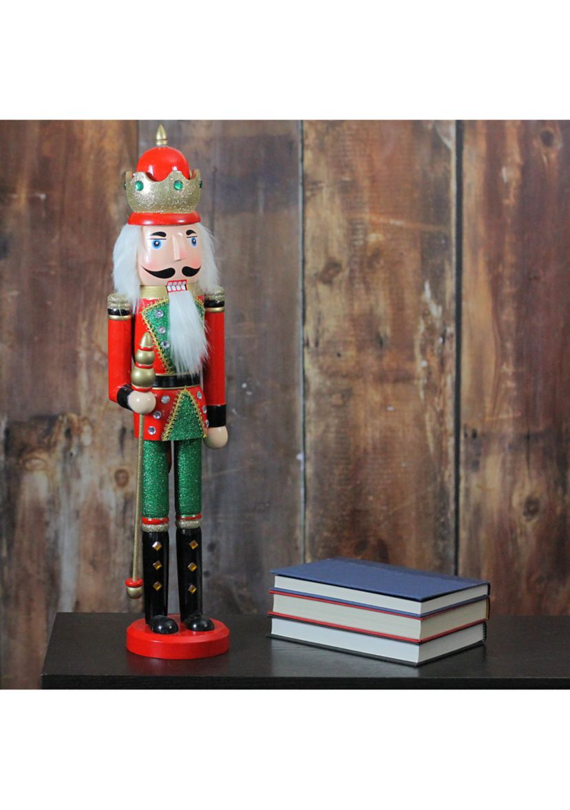 24Inch Red and Green Wooden Christmas Nutcracker King with Scepter