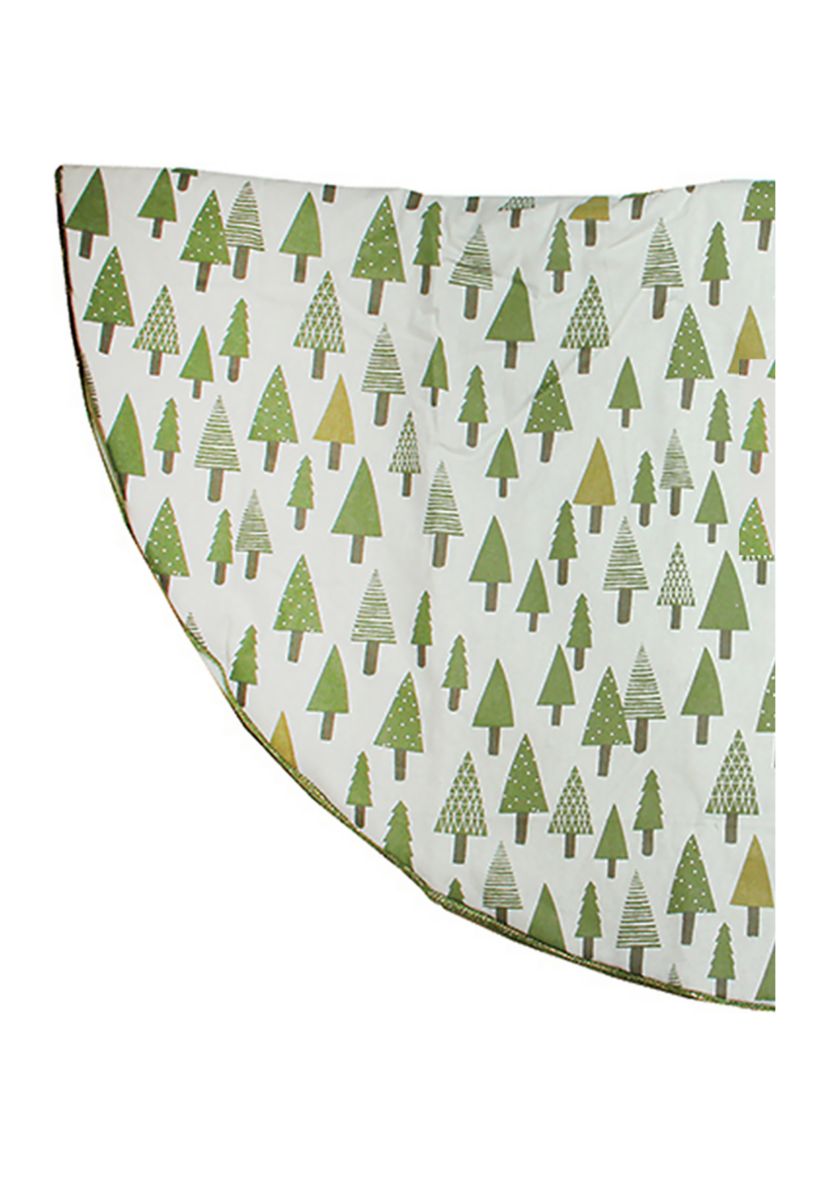 48Inch Cream White and Green Forest Christmas Tree Skirt