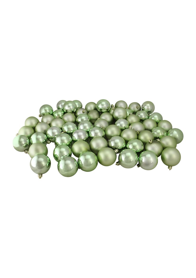 60ct Celadon Green Shatterproof 2-Finish Christmas Ball Ornaments 2.5Inch (60mm)