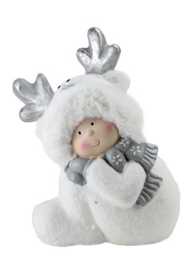 Northlight 12.5Inch White and Gray Smiling Child with Reindeer Snow Suit Christmas Tabletop Decor -  760182132635082