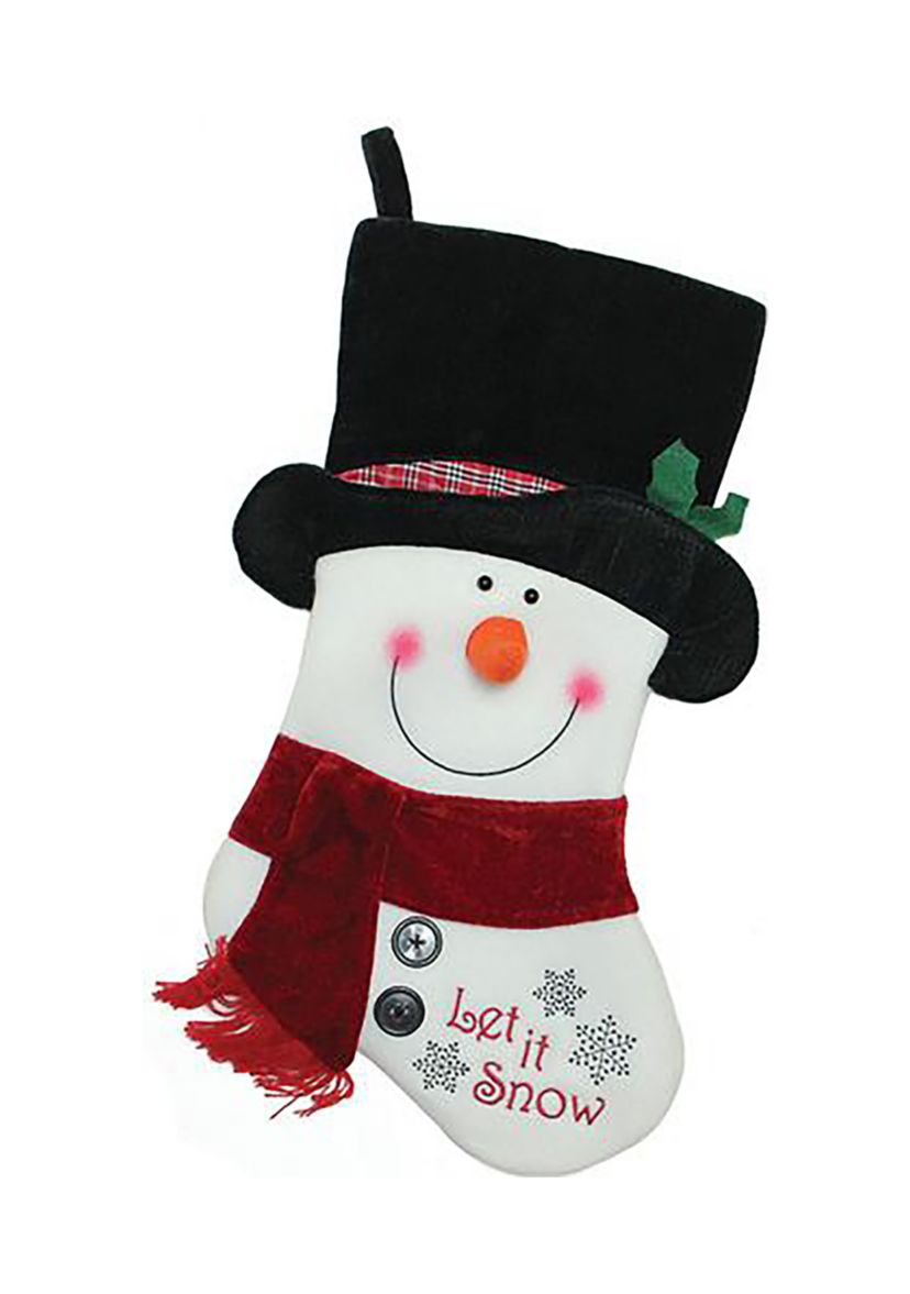 19Inch Black  Red and White Embroidered InchLet It Snow!Inch Snowman Christmas Stocking