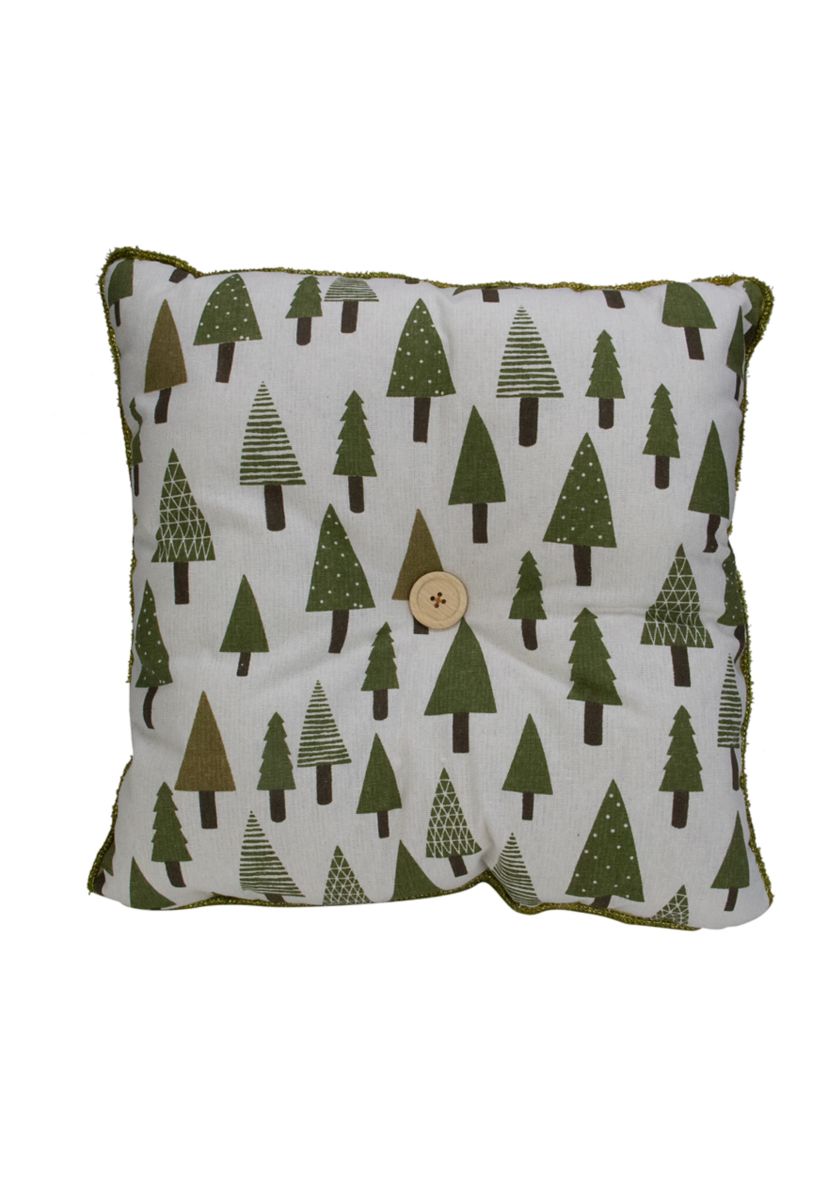 15Inch Forest Green Tree Print Rustic Woodland Decorative Christmas Throw Pillow