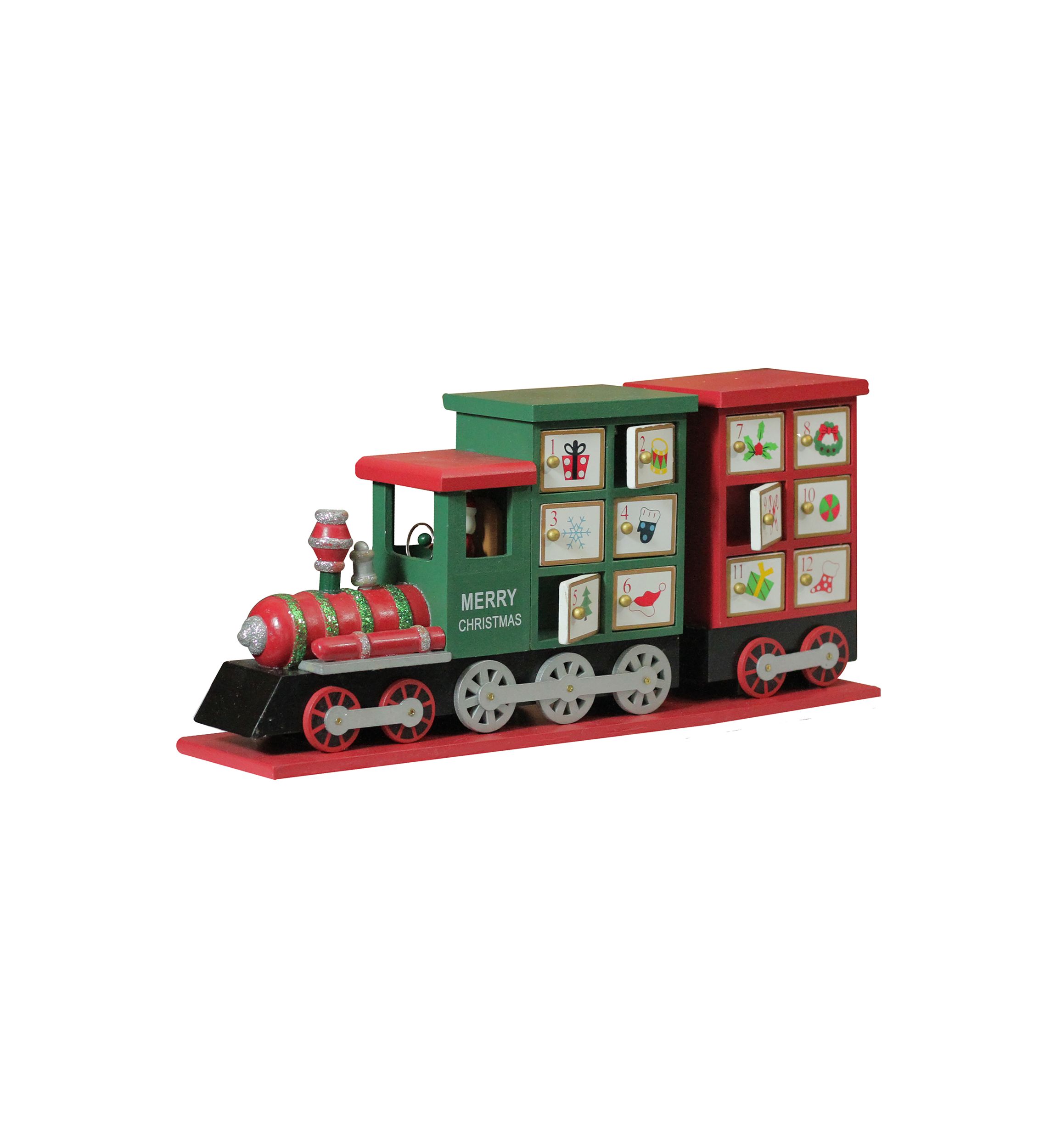 16.5Inch Red and Green Locomotive Train Advent Calendar Christmas Tabletop Decor