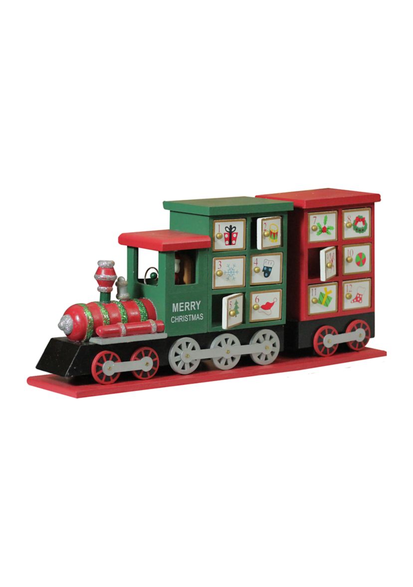 16.5Inch Red and Green Locomotive Train Advent Calendar Christmas Tabletop Decor