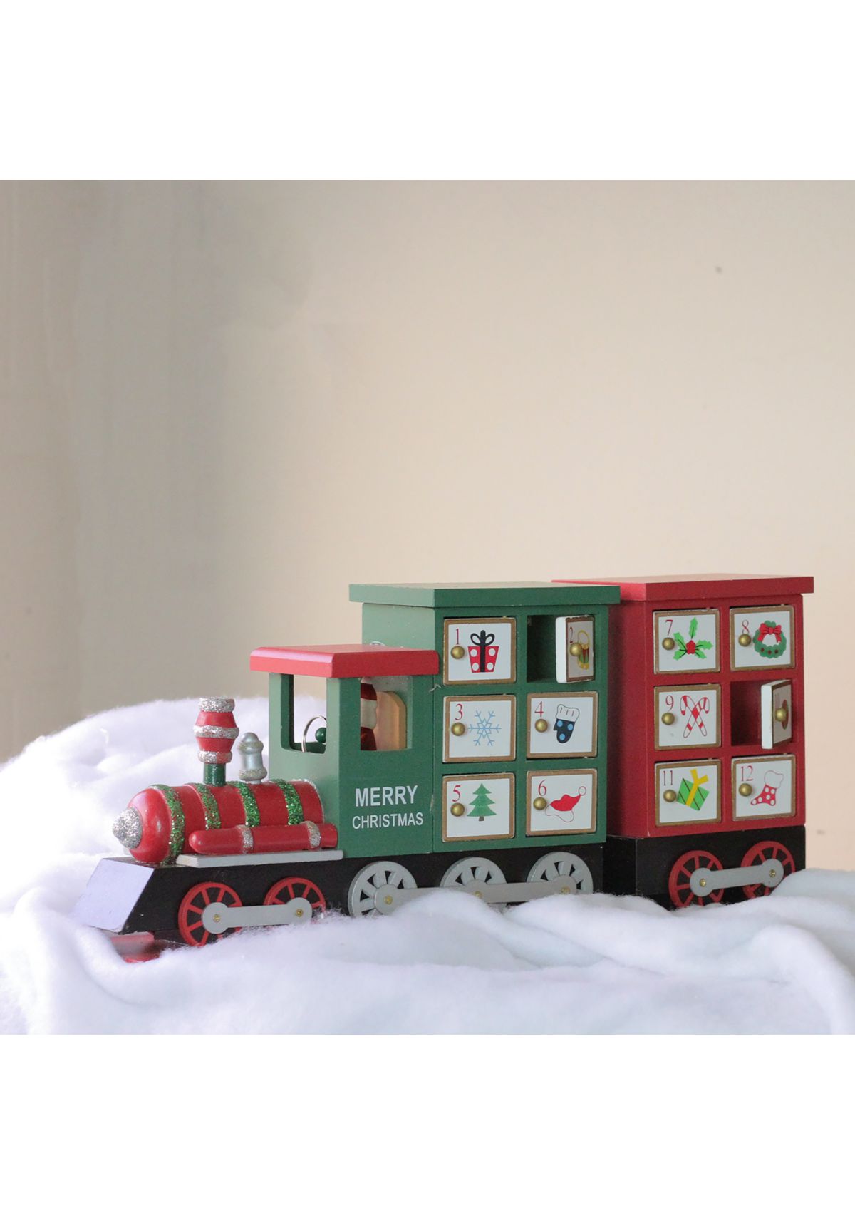 16.5Inch Red and Green Locomotive Train Advent Calendar Christmas Tabletop Decor