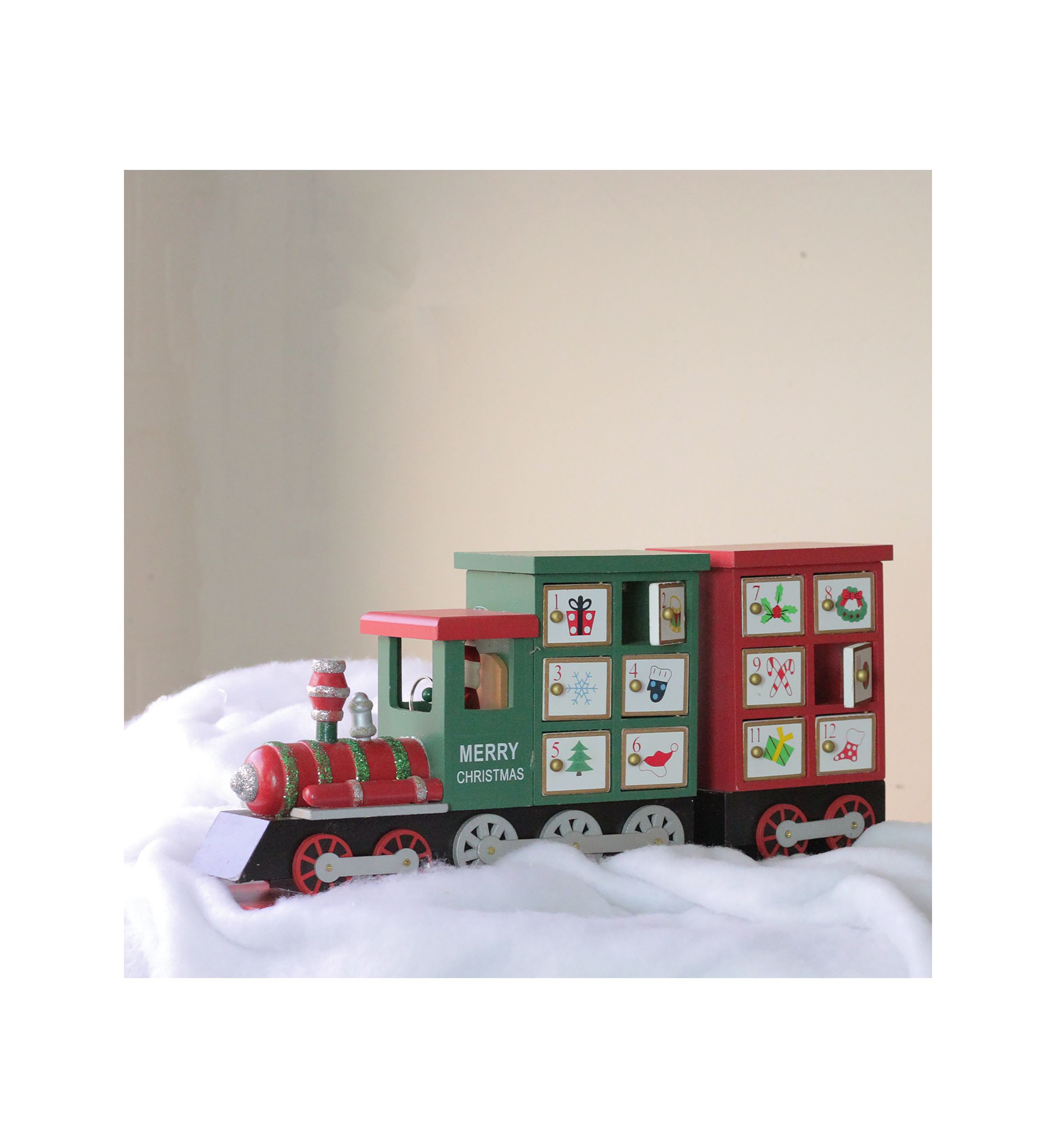 16.5Inch Red and Green Locomotive Train Advent Calendar Christmas Tabletop Decor