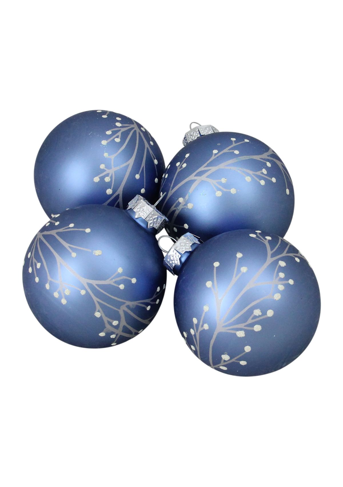 4ct Matte Blue Branches Glass Ball Christmas Ornament 2.5Inch