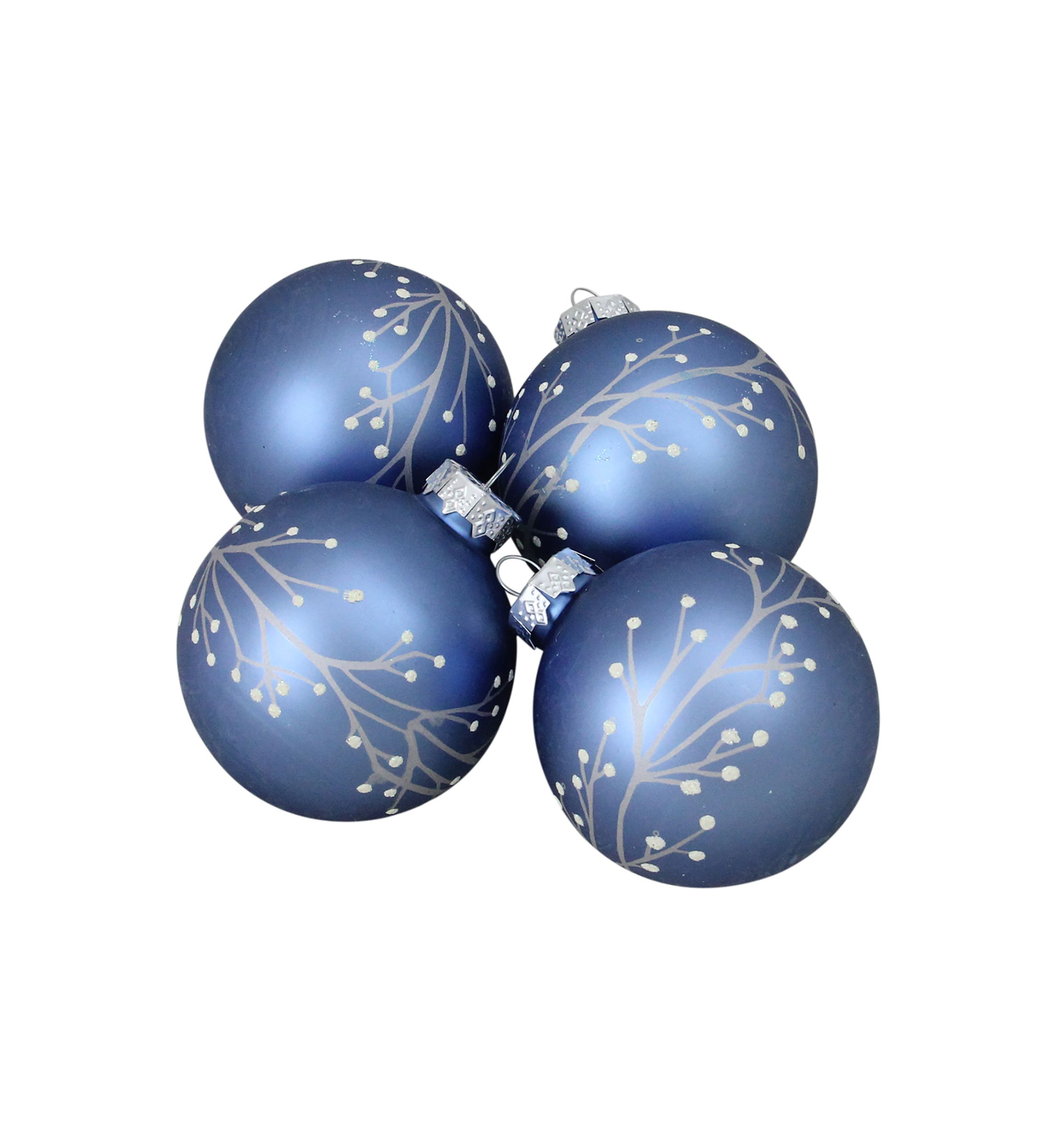 4ct Matte Blue Branches Glass Ball Christmas Ornament 2.5Inch