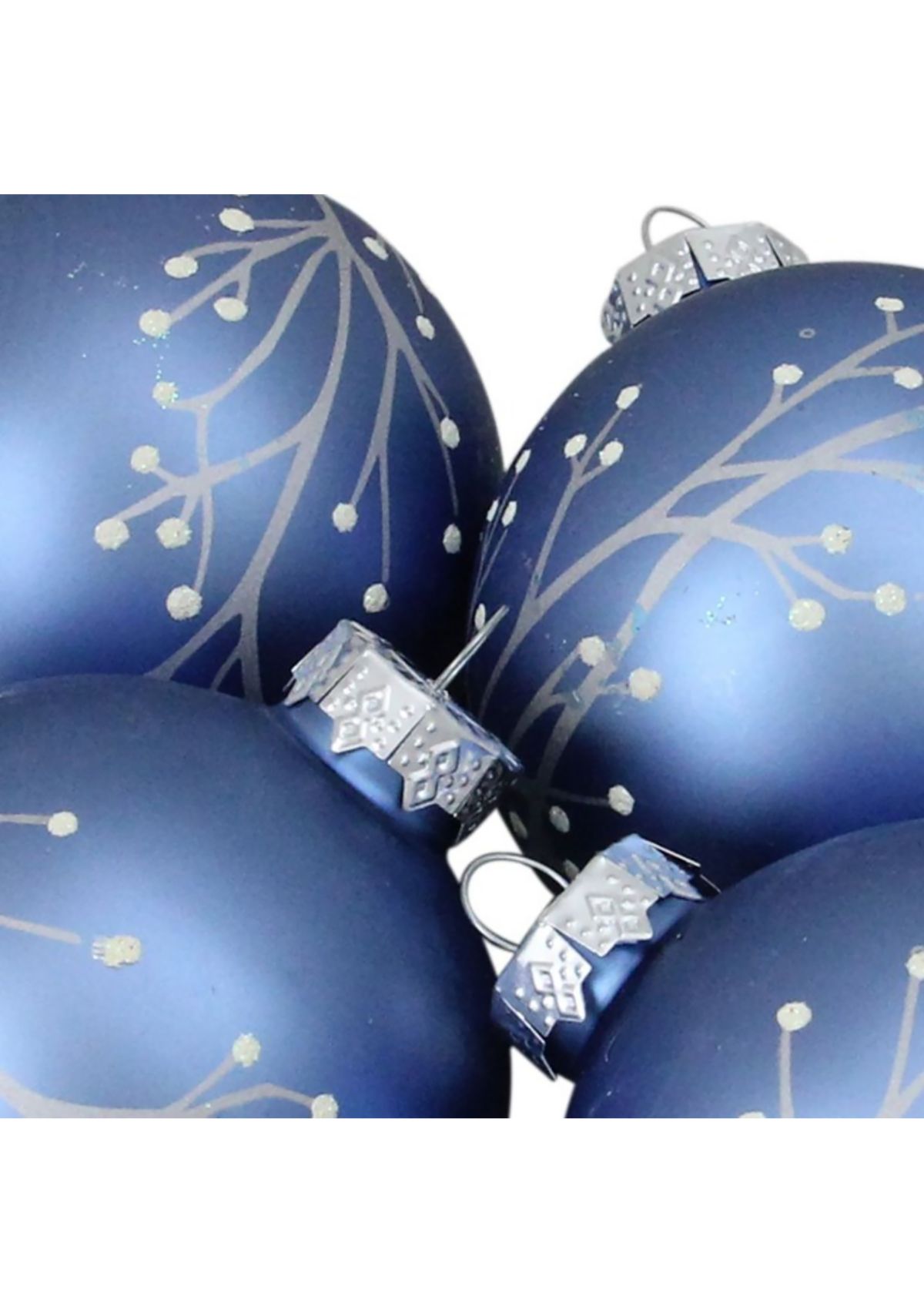 4ct Matte Blue Branches Glass Ball Christmas Ornament 2.5Inch